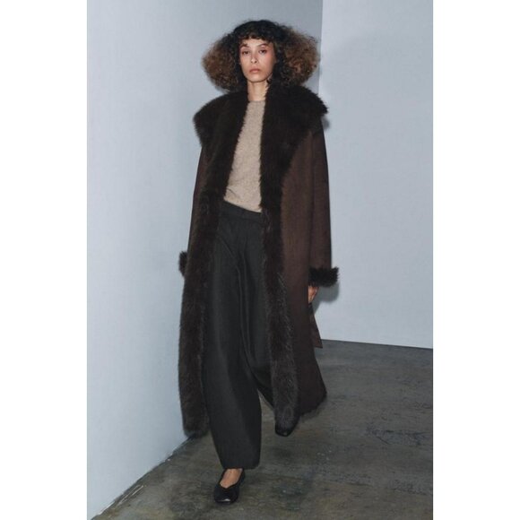 ZARA BELTED FAUX FUR COAT ZW COLLECTION - Picture 1 of 8